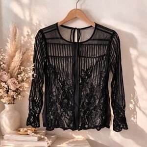 Silvian Heach Sheer Lace Blouse Size XS Black Romantic Top
